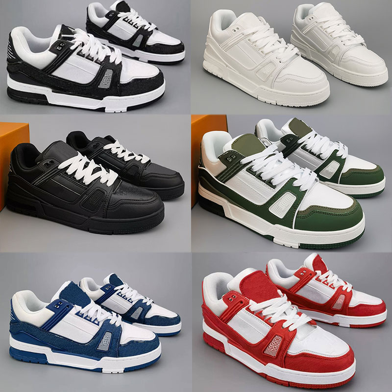 Designer flat sneaker trainer casual shoes denim canvas leather white green red blue letter fashion platform mens womens low trainers sneakers 36-45