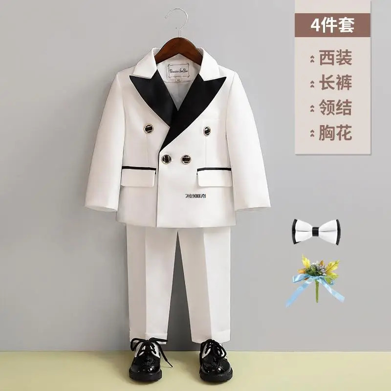 Children White Wedding Suit Boys Girls1 Year Birthday Dress Costume Kids Jacket Pants Bowtie P ograph Flower Tuxedo 231228