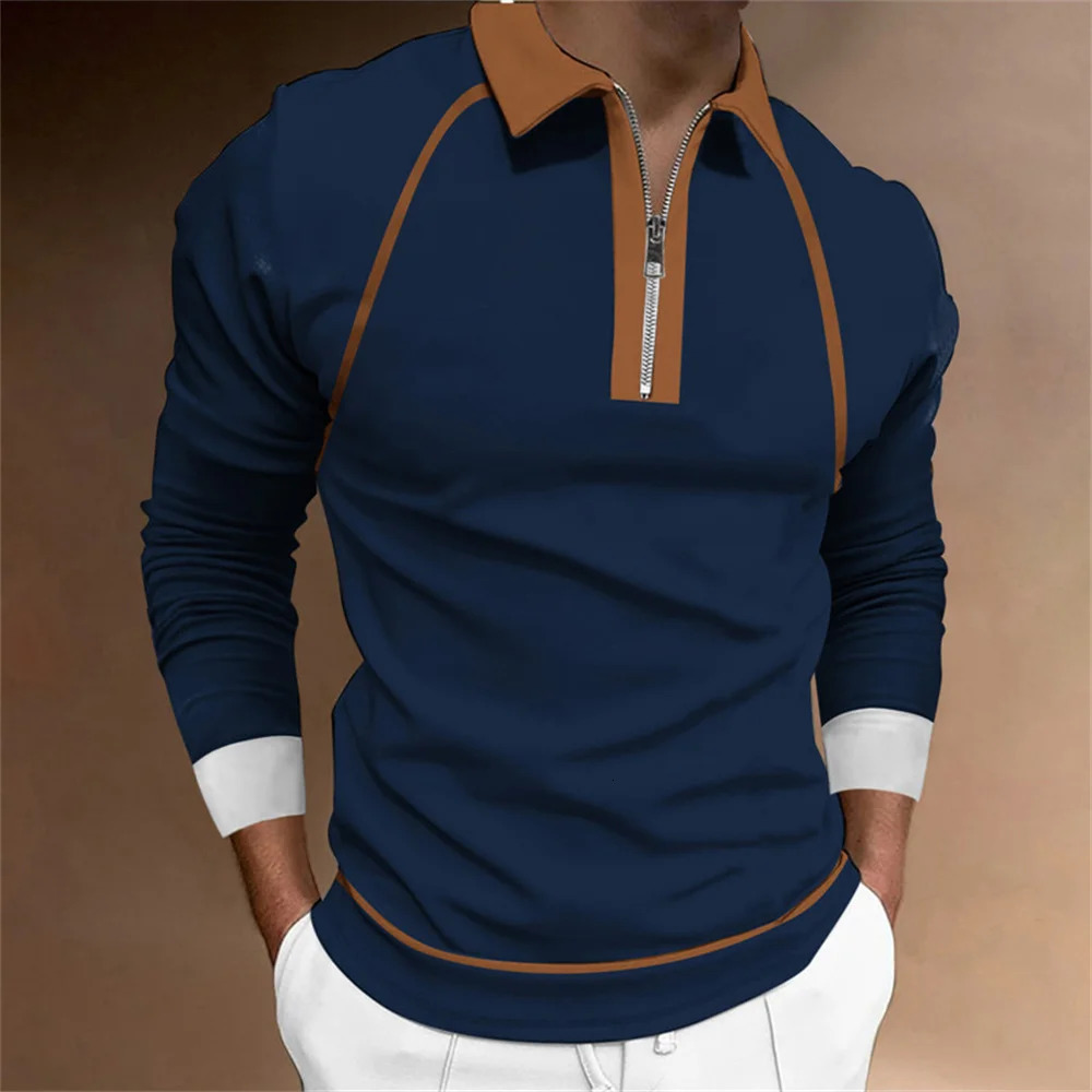 Long sleeved Men s Casual Simple Plaid Digital Printing POLO 231228