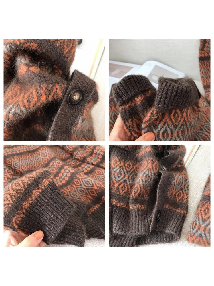 Women's Clothing Korea Stylish Sweaters 2023 Autumn Winter Screw Thread Jacquard Weave Knitted Cardigan LOOSE Thickening Coats 231228