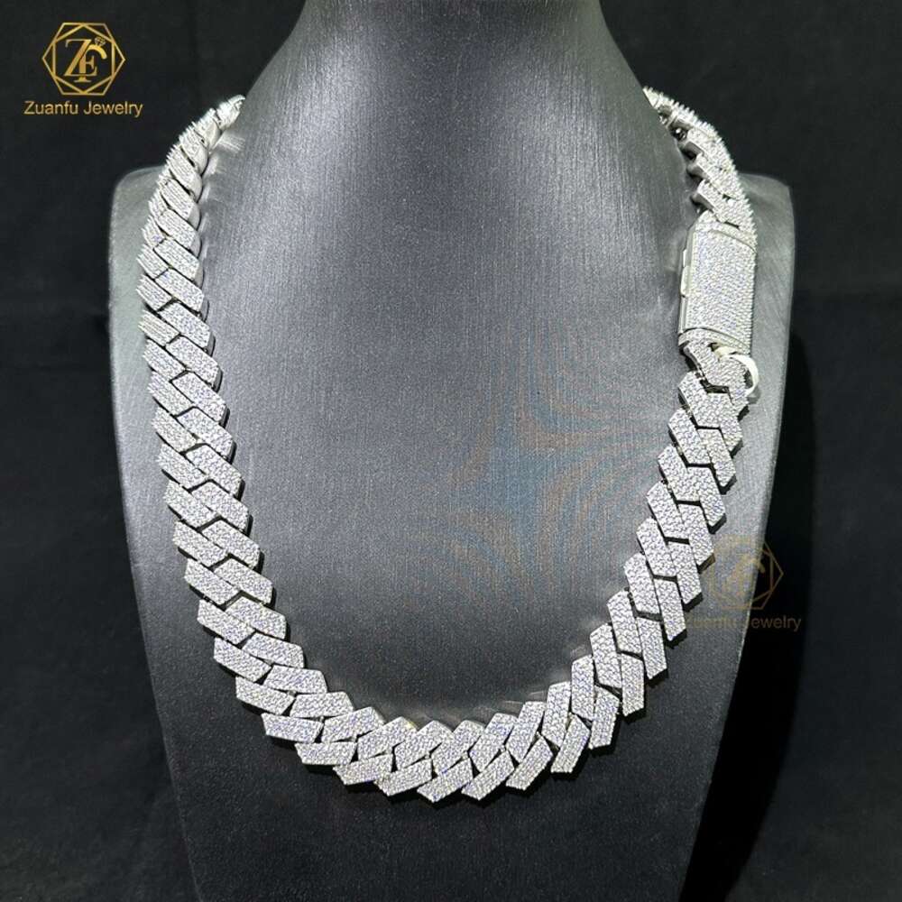 necklace moissanite chain 18mm Wide Cuban Chain Necklace Jewelry Hip Hop Jewelry Full Diamond CubanBracelet for Men