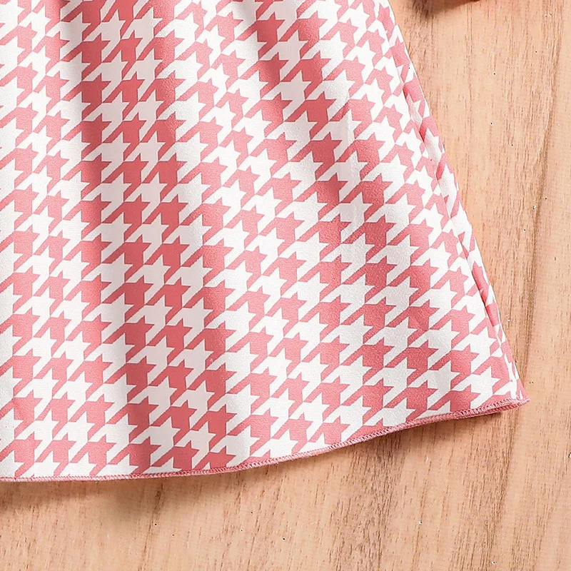 2023 Autumn Dress Kids Girls 4 7 Years Little Girl s Pink Knit Patchwork Plaid Korean Style Casual Clothes 231228