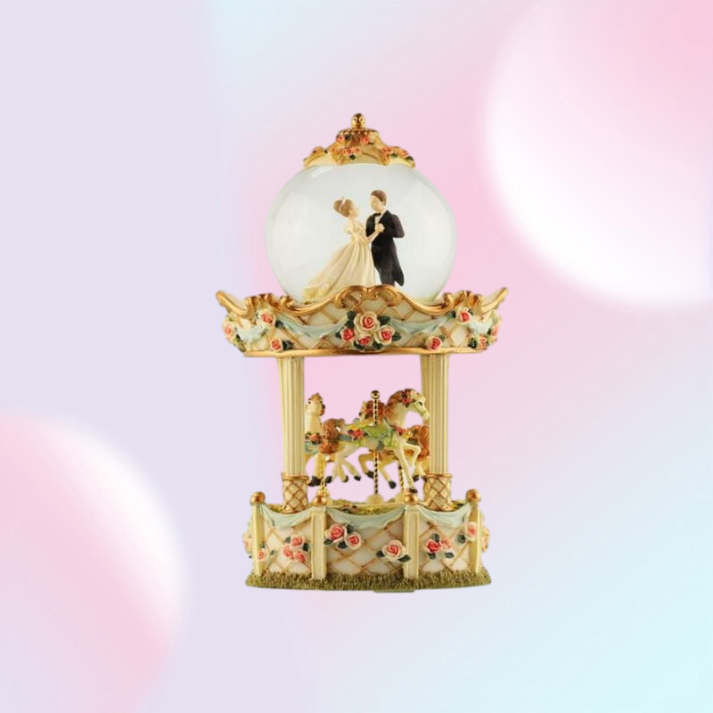 Wedding gifts groom bride crystal ball music box lantern double carousel eight tone box creative ornaments4006233
