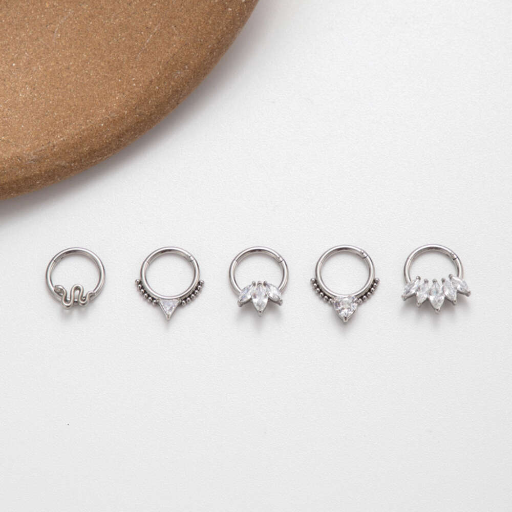 Surgical Titanium Stainless Steel Snake Nose Ring Prong Shiny Cubic Zircon18k Gold Cartilage Ring Hip Hop Popular Piercing Body Jewelry Accessories Bi