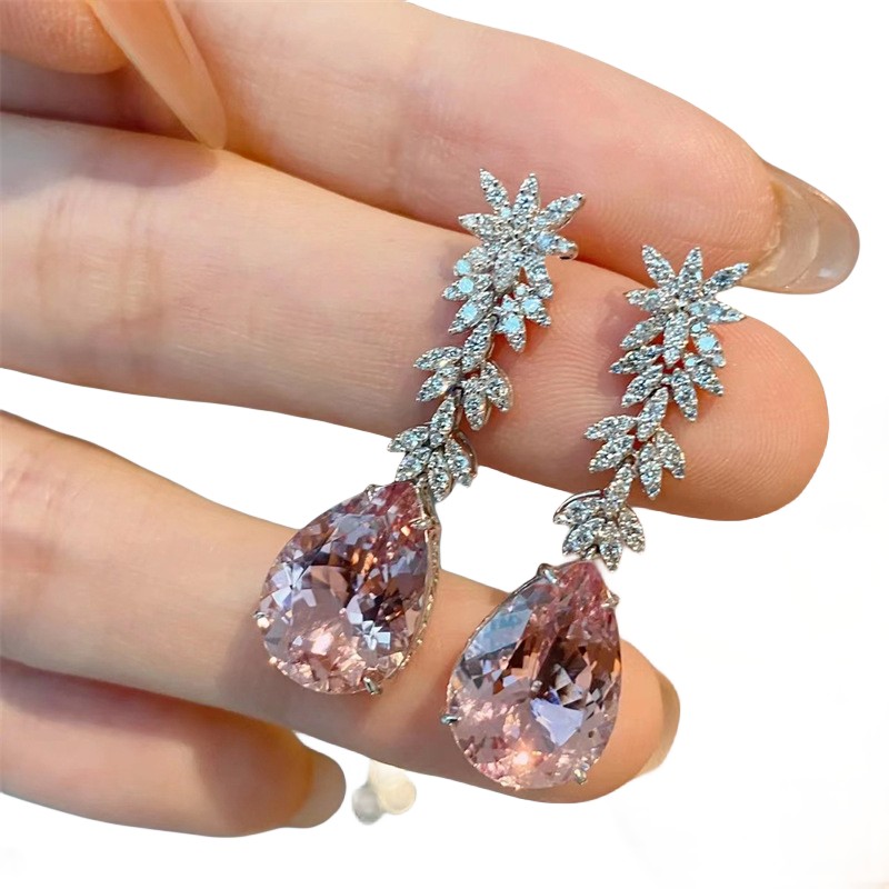 Dangle Earrings: Sterg Sier, Pink Topaz Zircon Gemstones, Jewelry for Women
