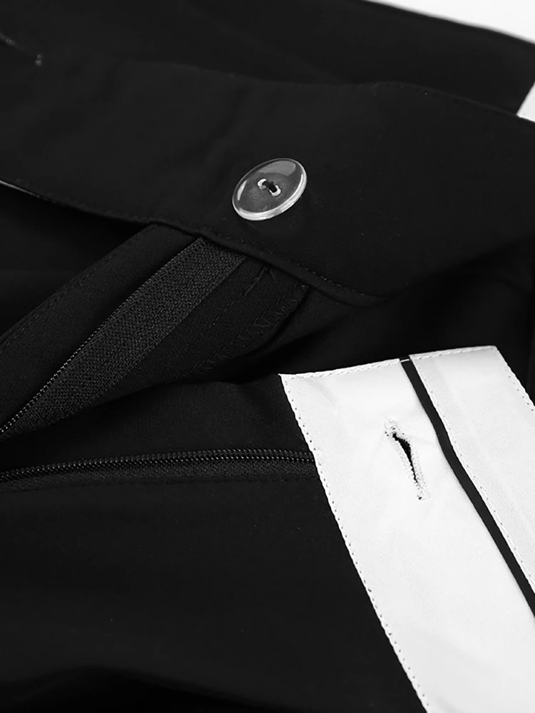 Mnealways18 Patchwork Wide Leg Pants Women Black Contrast Casual High Waist Autumn Winter Baggy Trouser Office Ladies 231229