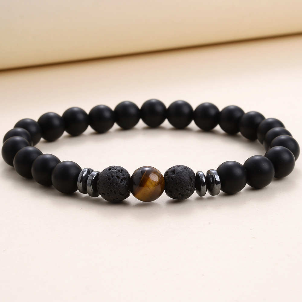 8MM Matted Black Stone Colored Tiger Eye Agates Bracelet Couple Natural Stone Energy Yoga Bracelet Women Men
