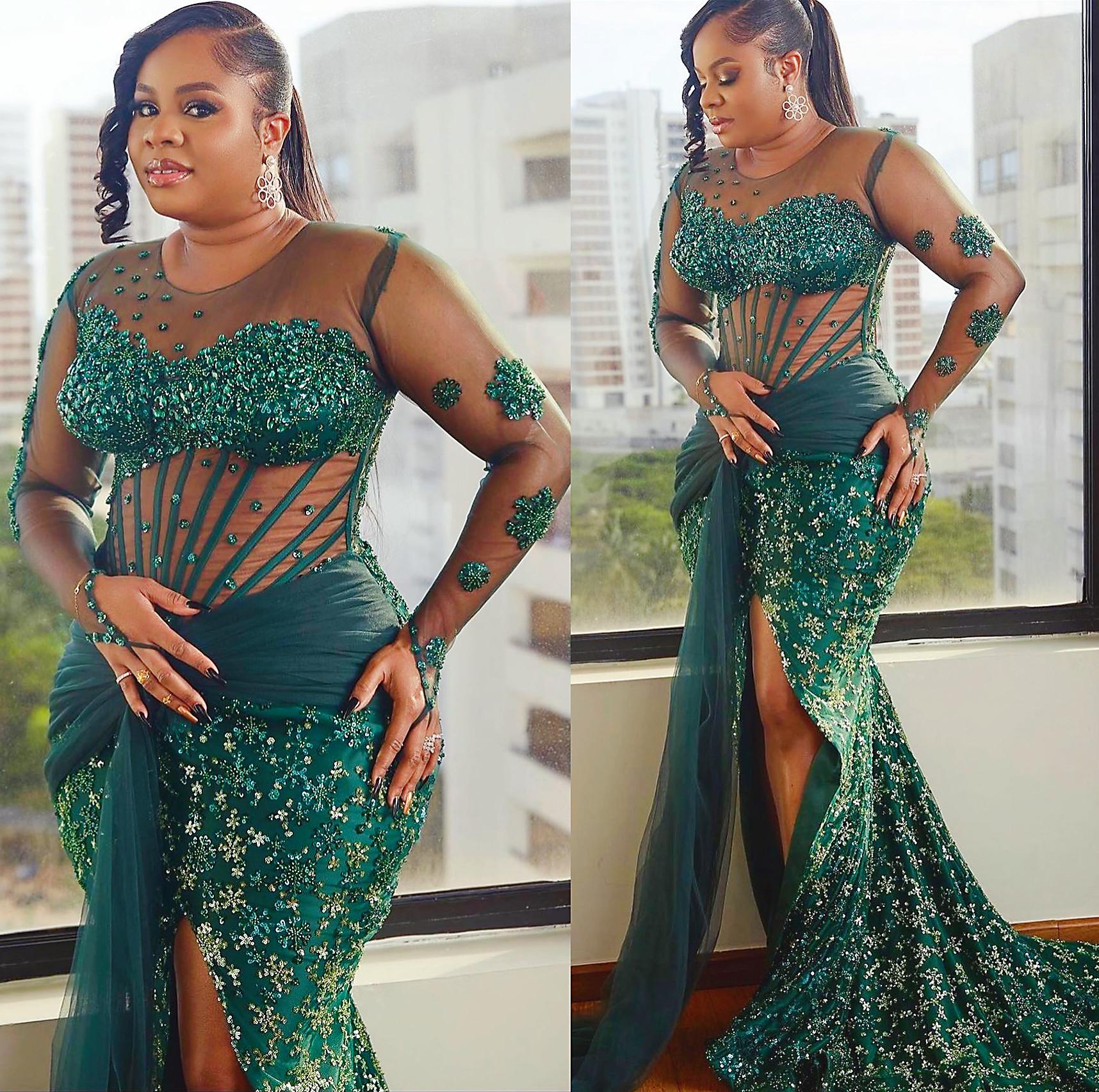 2024 Aso Ebi Dark Green Mermaid Prom Dress Crystals Beaded Sequined Evening Formal Party Second Reception Birthday Engagement Gowns Dresses Robe De So
