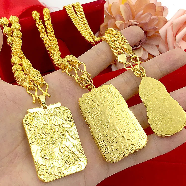 18k Yellow Gold Necklace for Women Men Hollow Guanyin Golden Dragon Pendant Necklace Wedding Engagement Not Fade Jewelry Gift 231229