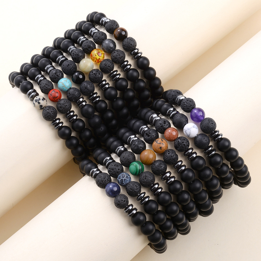 8MM Matted Black Stone Colored Tiger Eye Agates Bracelet Couple Natural Stone Energy Yoga Bracelet Women Men