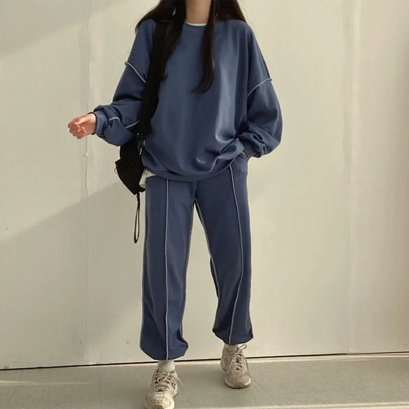Jodimitty Autumn Women Cotton Sweatshirt Suit Oversized Sets Female Loose Long Pants Suits Conjuntos De 231229