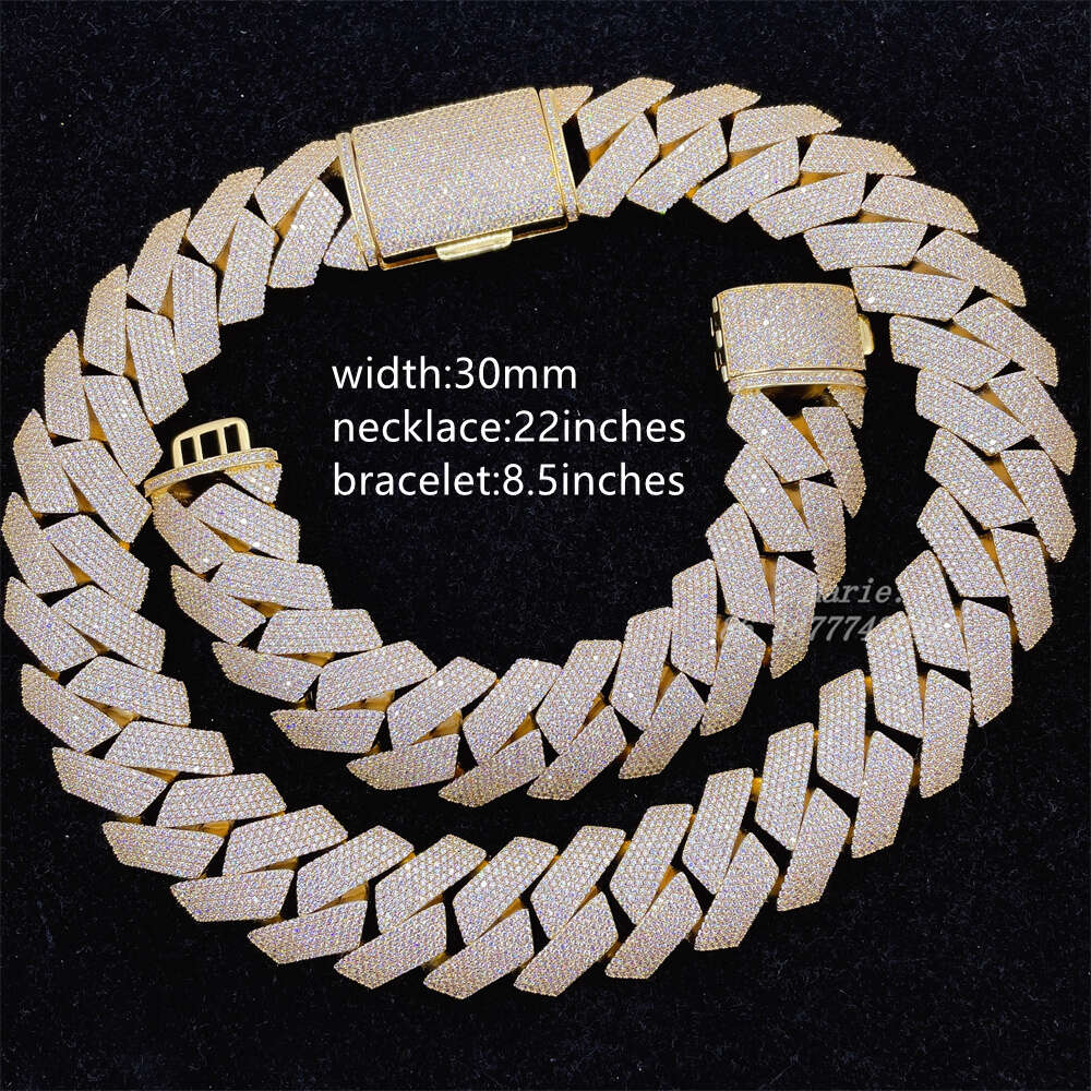 Luxury Necklace 30mm Width Silver Zirconia Iced Out Cuban Link Chain Diamond Big Jewelry