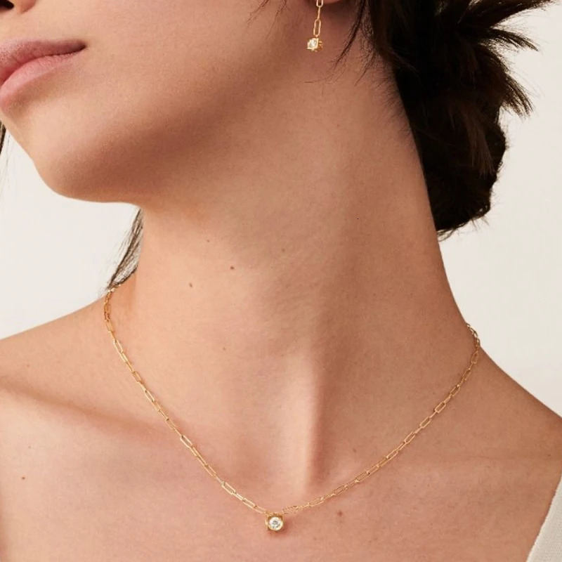 925 Sterling Silver Square Cube With Diamond Necklace France Paris Women's Classic Dinhvan Necklace Wedding Gift 231229