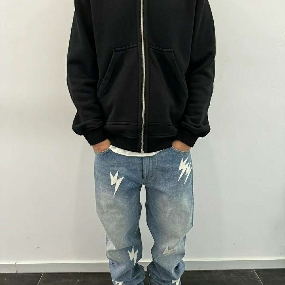 High street loose-fitting straight wash fashion brand pants Lightning pants