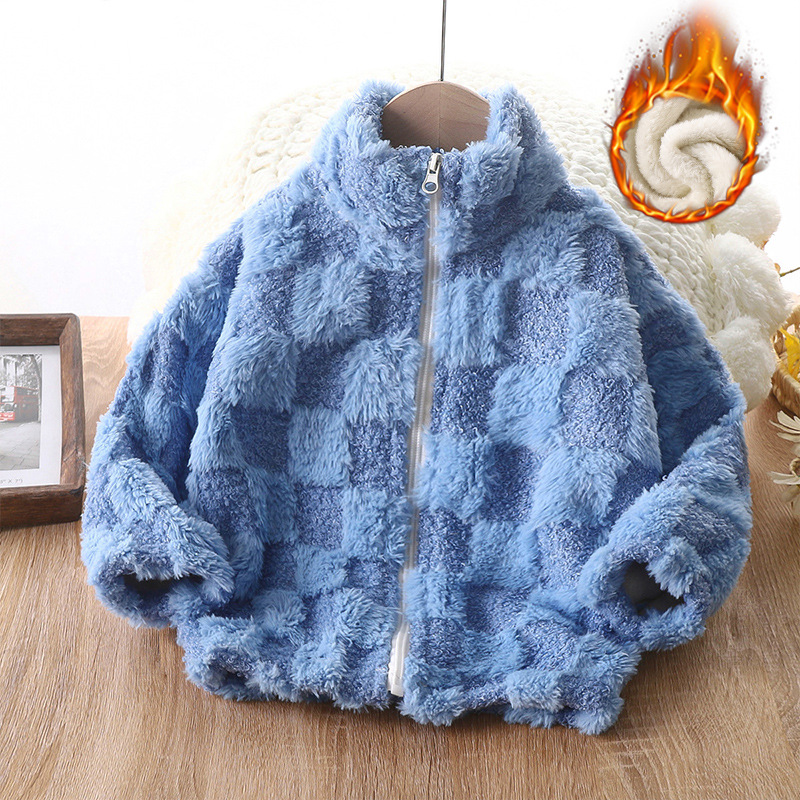 Kids Clothes Plush Jackets Winter Thickened Cardigan Coats Boys Girls Warm Outwears Toddler Youth Children Clothing Pink Blue Grey Coffee g9he#