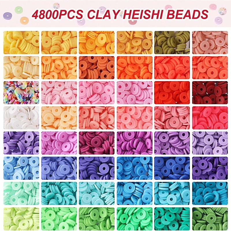 4800 Rainbow Color Clay Beads Kit 6mm Flat Round Polymer Clay Beads for Bracelet Making DIY Handmade Boho Style Bracelet Earri 231229