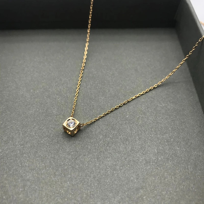 925 Sterling Silver Square Cube With Diamond Necklace France Paris Women's Classic Dinhvan Necklace Wedding Gift 231229