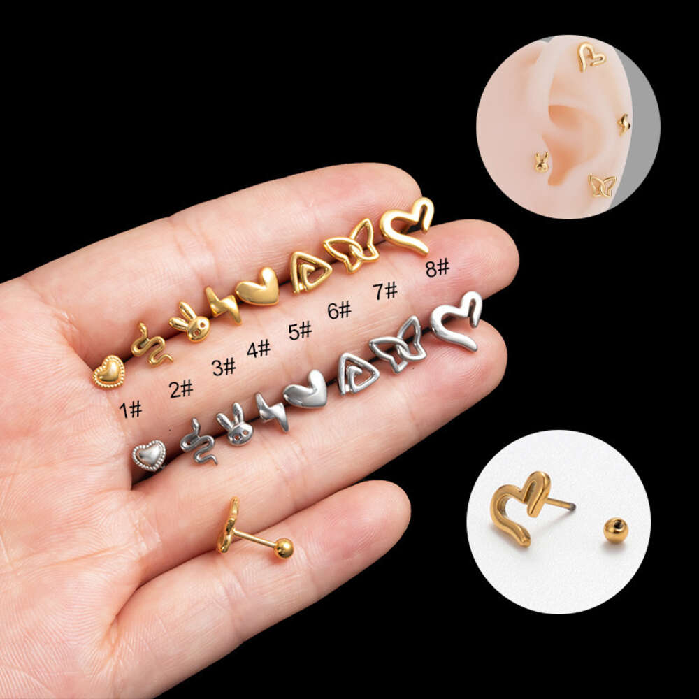 Helix Screw Ball Barbell Snake Butterfly Earring Studs Surgical Titanium Stainless Steel Earrings 0.8 Love Heart Smooth Cartilage Nail Piercing Body J