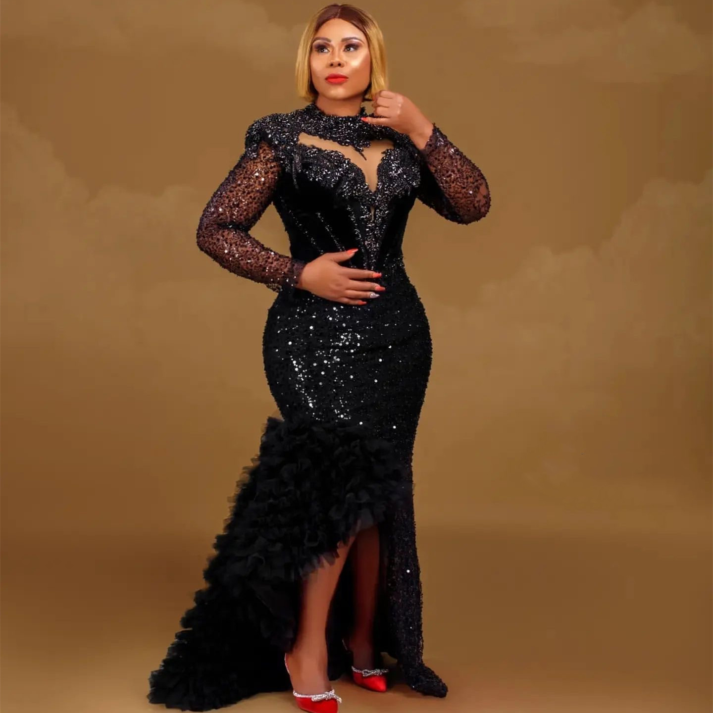 2024 Aso Ebi Black Mermaid Prom Dress Crystals Beaded Sequined Evening Formal Party Second Reception Birthday Engagement Gowns Dresses Robe De Soiree