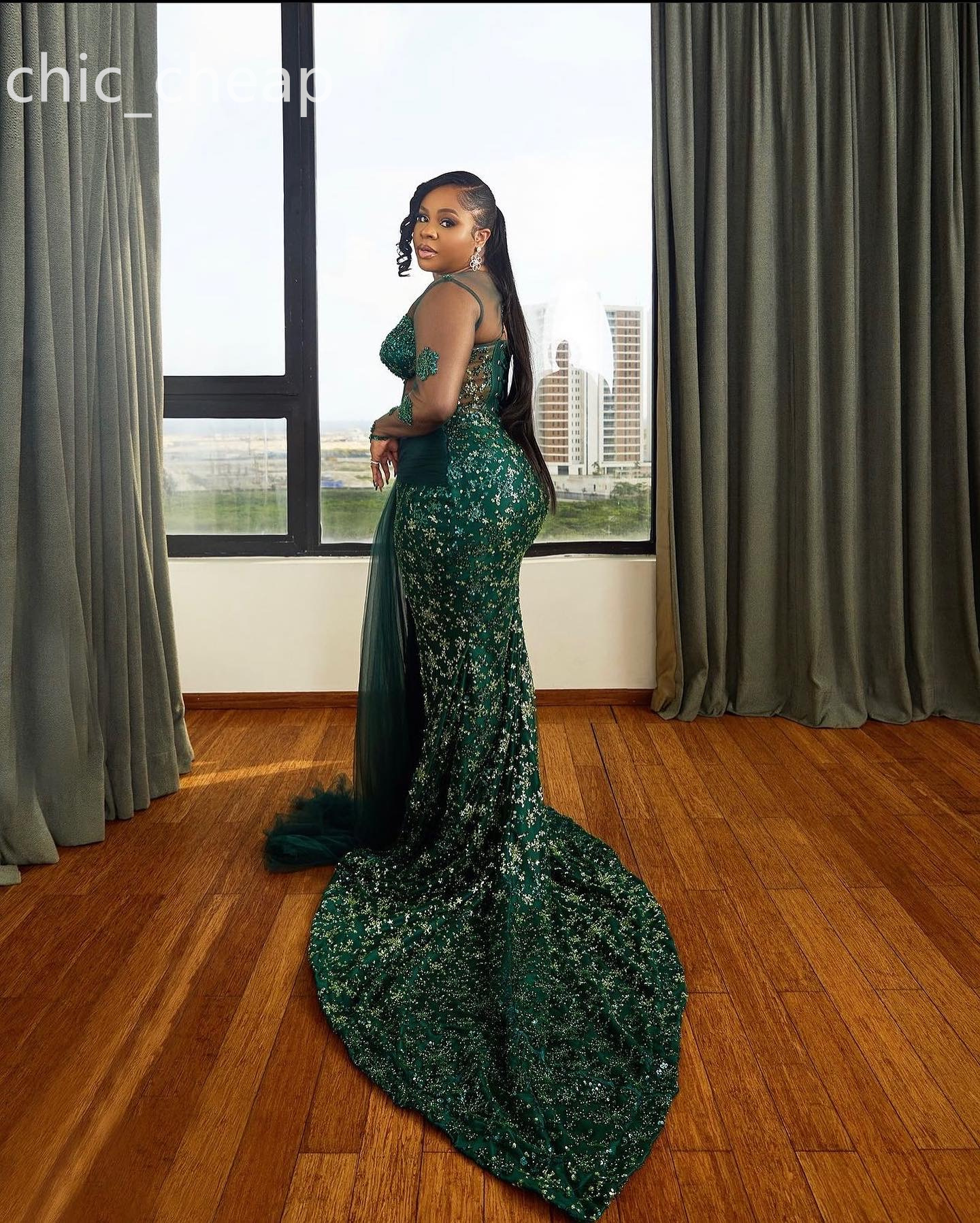 2024 Aso Ebi Dark Green Mermaid Prom Dress Crystals Beaded Sequined Evening Formal Party Second Reception Birthday Engagement Gowns Dresses Robe De So
