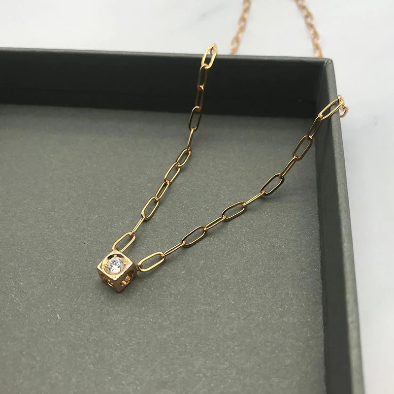 925 Sterling Silver Square Cube With Diamond Necklace France Paris Women's Classic Dinhvan Necklace Wedding Gift 231229