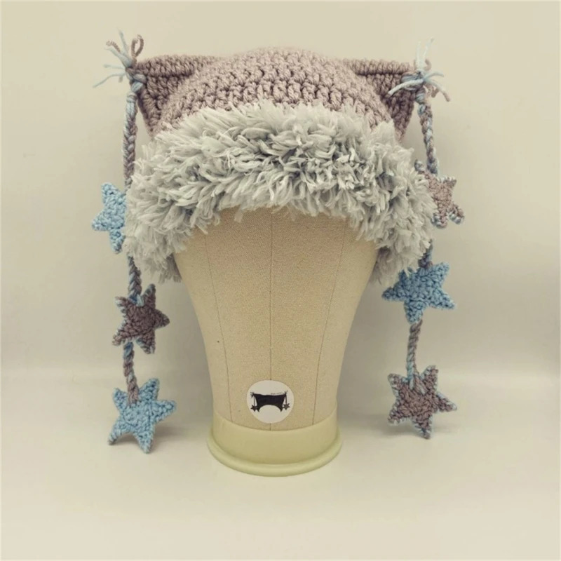Pink Girl Y2K-theme Party Hat Knitted Hat Balaclava-hat Thicken Devil Hat Cat Ear Hat Harajuku Po Prop 231229