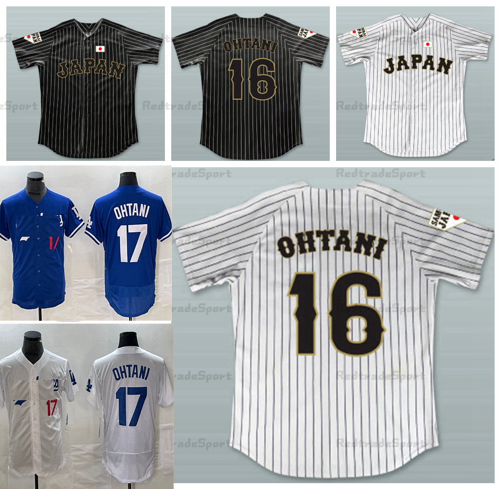Vintage Mens Shohei Ohtani 16 Japan Samurai Pinstriped Baseball Jerseys White Black Blue #17 LA Stitched jersey Green Teal Shirts