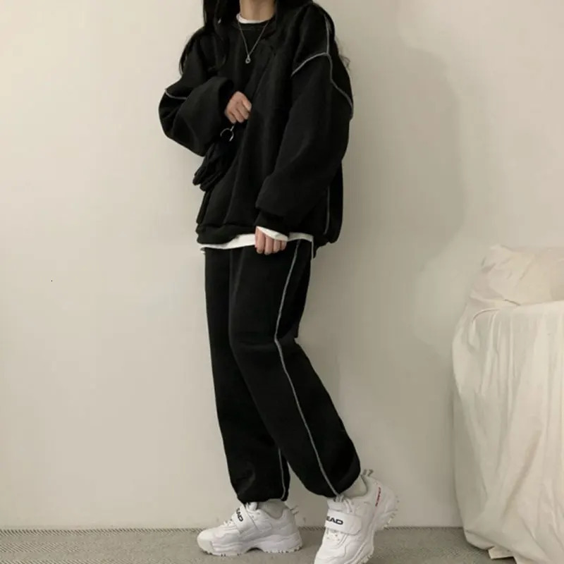 Jodimitty Autumn Women Cotton Sweatshirt Suit Oversized Sets Female Loose Long Pants Suits Conjuntos De 231229