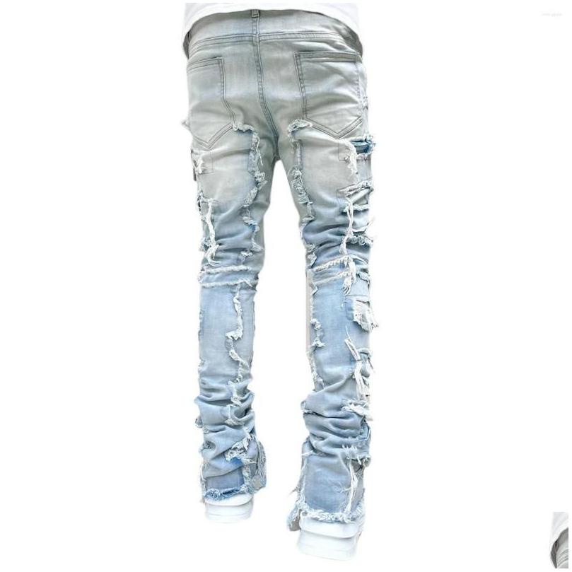 Mens Jeans Regar Fit Stacked Died Destroyed Straight Denim Pants Streetwear Clothes Casual Jean Drop Delivery Dhqfz