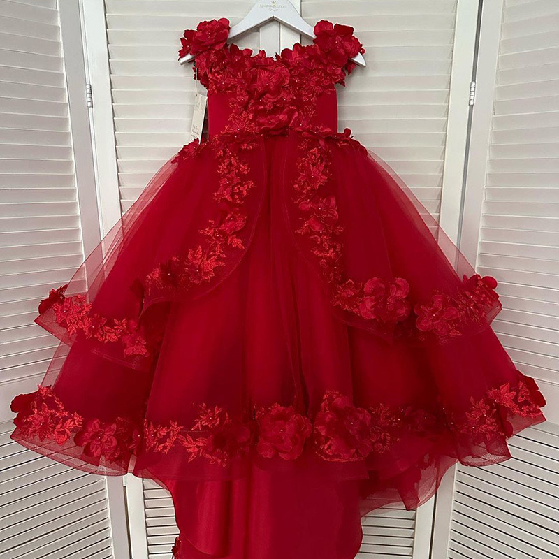 Yellow Princess Wer Girls Dresses For Wedding Off The Shoulder Birthday Party 2024 3D Ral Lace Appliques Kids Formal Wear Toddler Girl Long Train Page