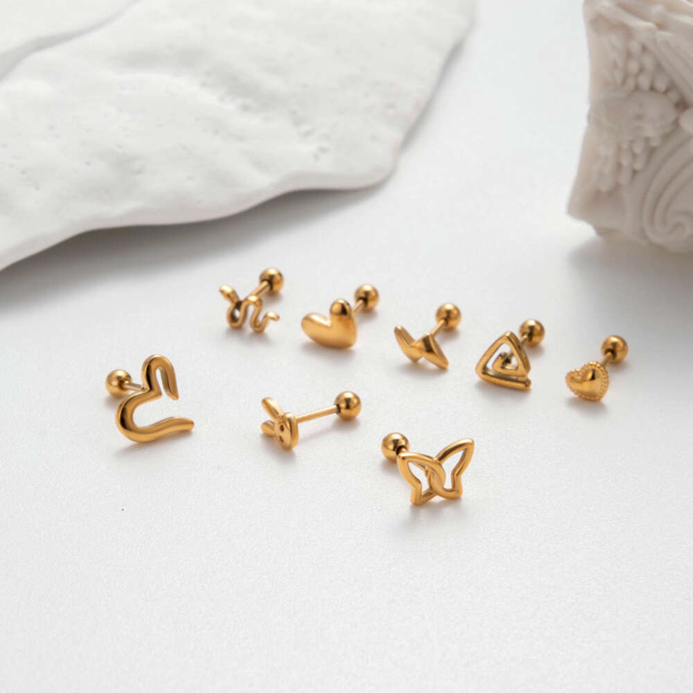 Helix Screw Ball Barbell Snake Butterfly Earring Studs Surgical Titanium Stainless Steel Earrings 0.8 Love Heart Smooth Cartilage Nail Piercing Body J