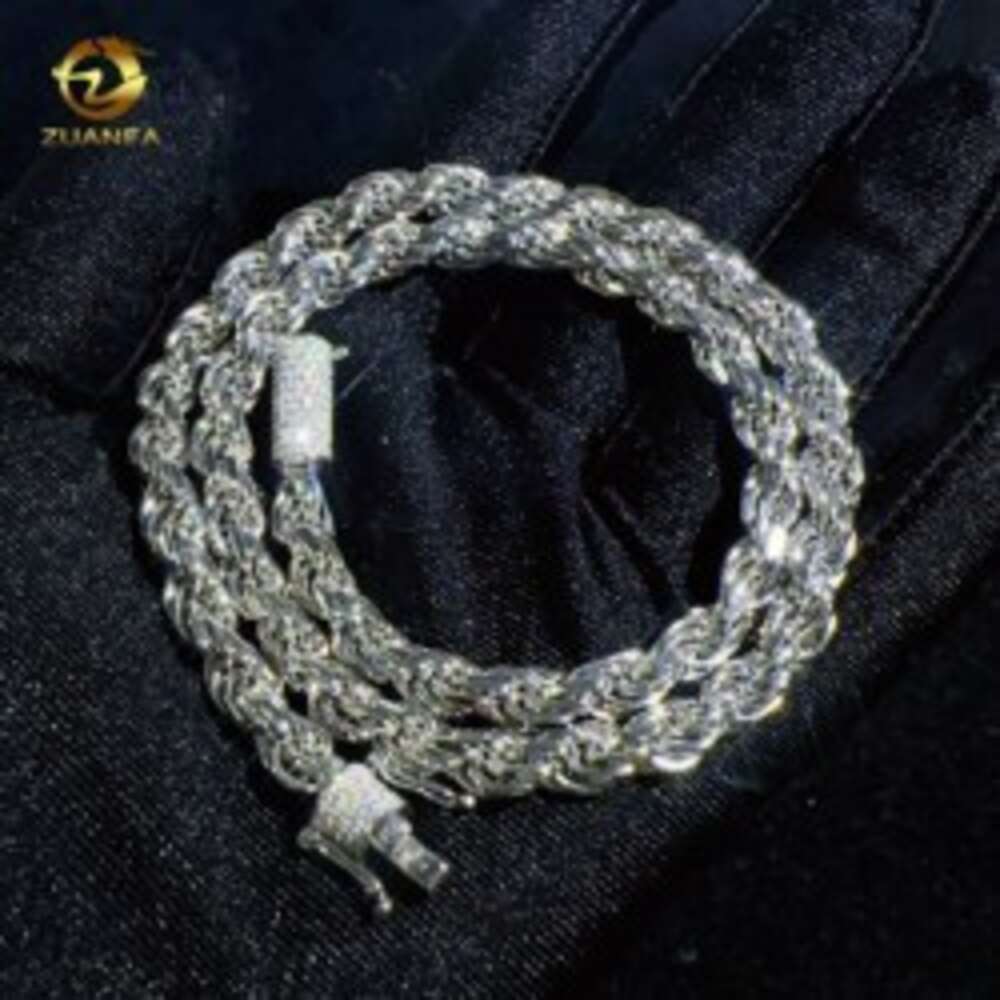 Hip Hop 6mm 925 Sterling Silver Necklace with Moissanite Clasp Iced Out Rope Chains for Men Women