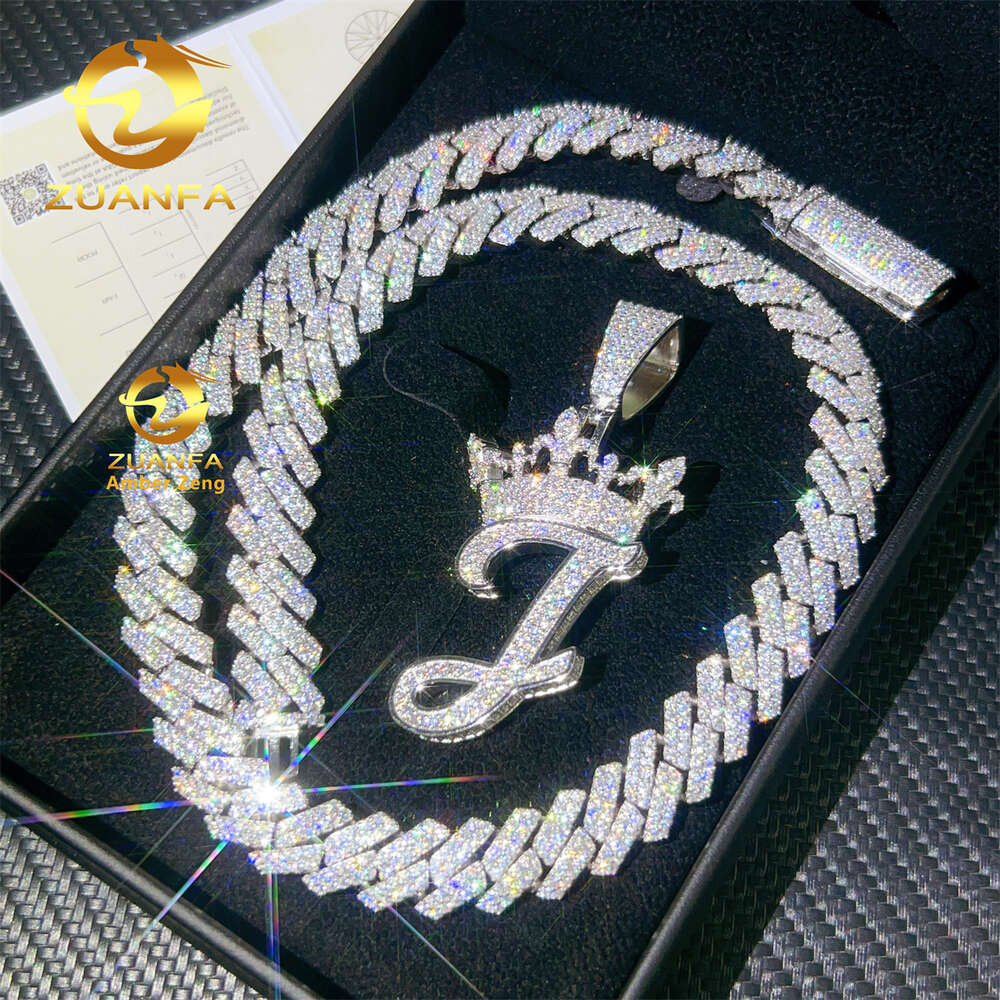 13mm Real Gold Plating Trendy 925 Silver Necklace Moissanite Cuban Link Chain Hip Hop Jewelry Iced Out