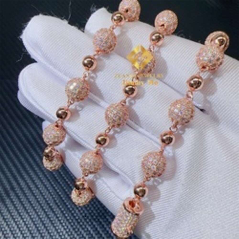 Customized 8mm Iced Out Hip Hop Chain Jewelry Sterling Sier Rose Gold Plated Vvs Moissanite Ball Bead Cuban Necklace