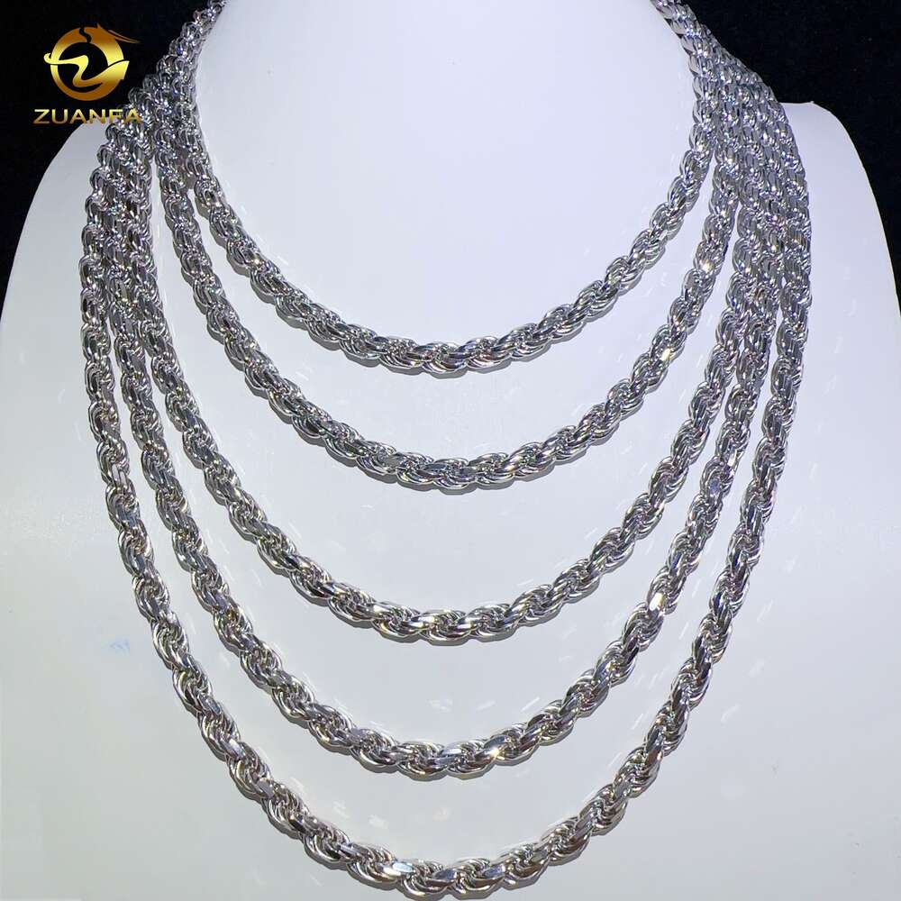 Hip Hop 6mm 925 Sterling Silver Necklace with Moissanite Clasp Iced Out Rope Chains for Men Women