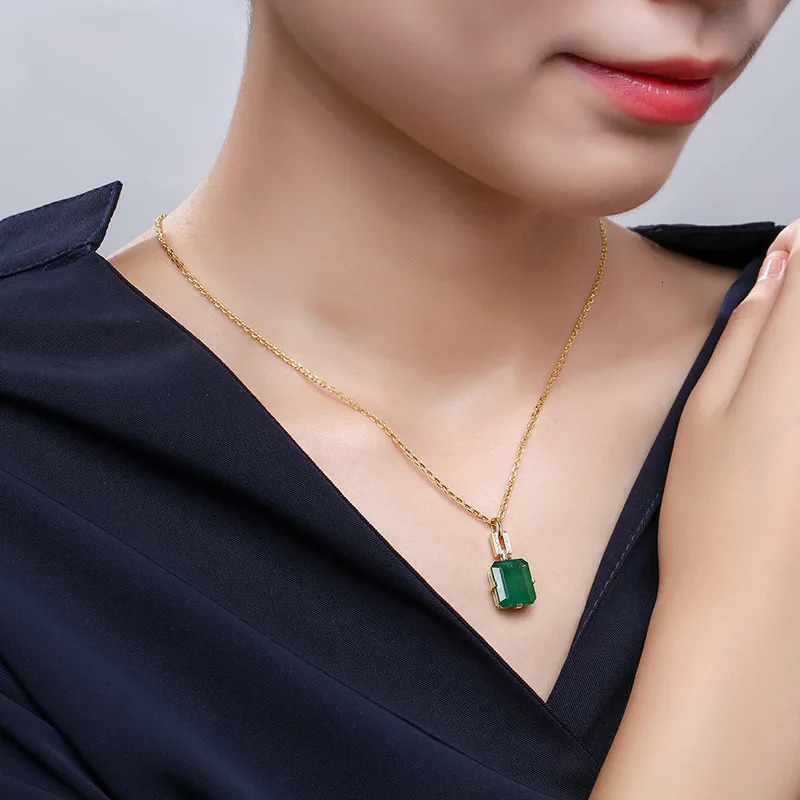 Solid 14K Gold 45cm Necklace Emerald Pierscionki Bizuteria Wedding Pendant Women Emerald Gemstone Pendant Pierscionki Jewellry 231229