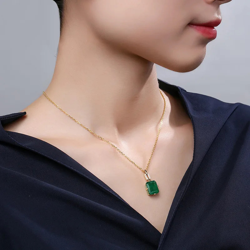 Solid 14K Gold 45cm Necklace Emerald Pierscionki Bizuteria Wedding Pendant Women Emerald Gemstone Pendant Pierscionki Jewellry 231229