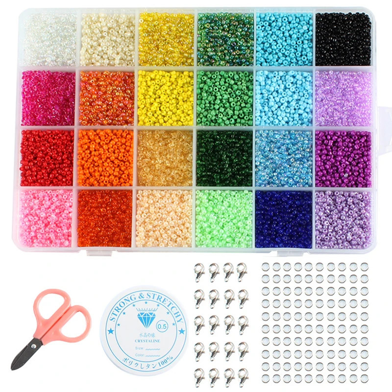 7500PCS 2mm Glass Seed Beads Started Kit Small Craft Beads With Tool Kit for DIY Craft Bracelet Earrings Jewelry Making Supplies 231229