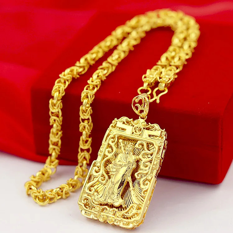 18k Yellow Gold Necklace for Women Men Hollow Guanyin Golden Dragon Pendant Necklace Wedding Engagement Not Fade Jewelry Gift 231229