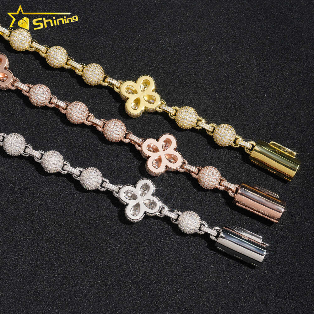 Hip Hop Necklace Iced Out Top Quality Moissanite Dia Ball Chains Men Women Clover Design and Bracelet