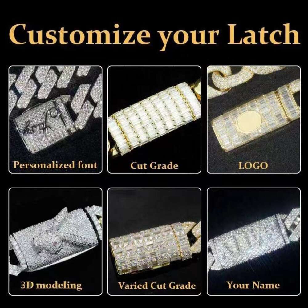 10mm 22inches Mens Hip Hop Chains Vvs Moissanite Diamond Chain Prong Set Cuban Link Chain