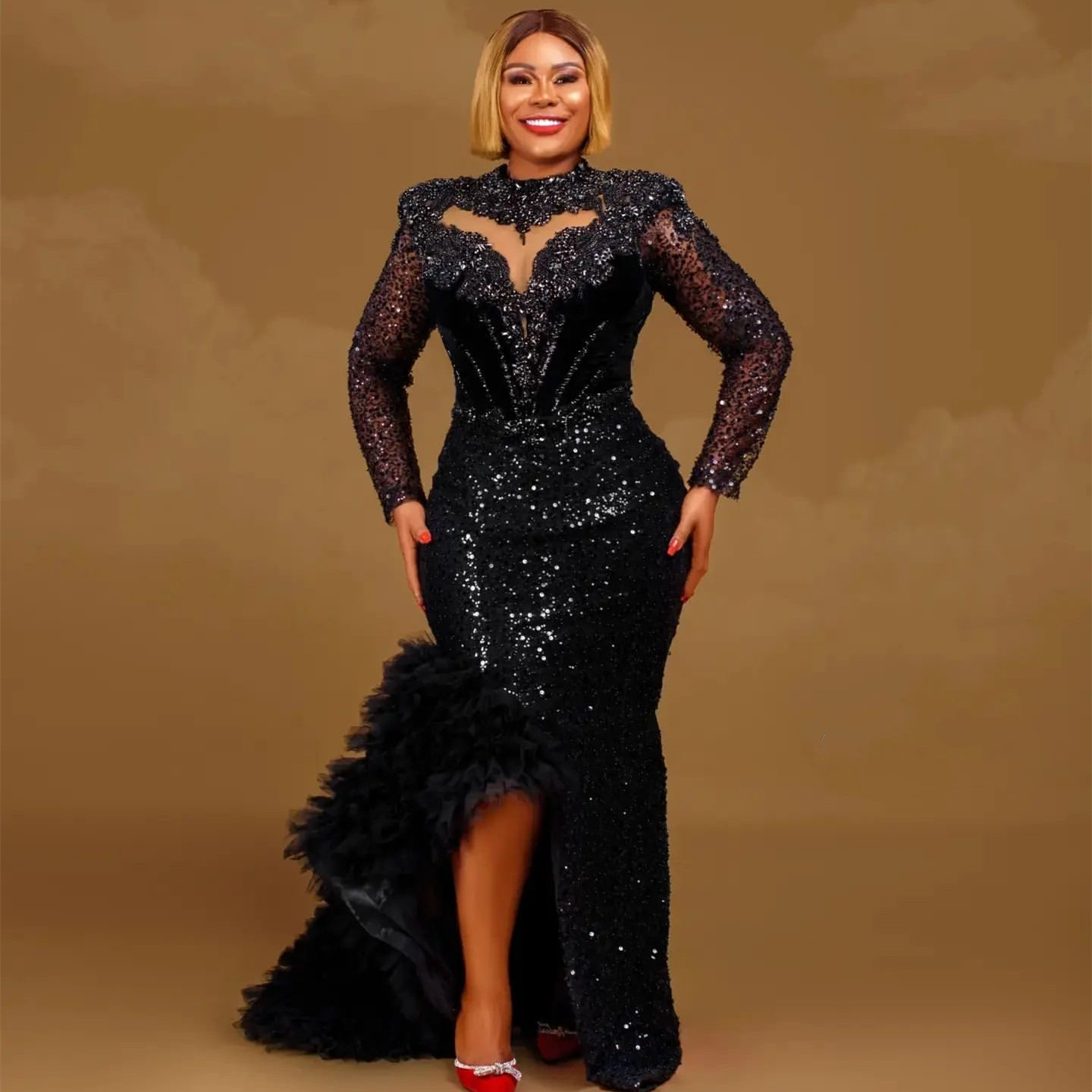 2024 Aso Ebi Black Mermaid Prom Dress Crystals Beaded Sequined Evening Formal Party Second Reception Birthday Engagement Gowns Dresses Robe De Soiree