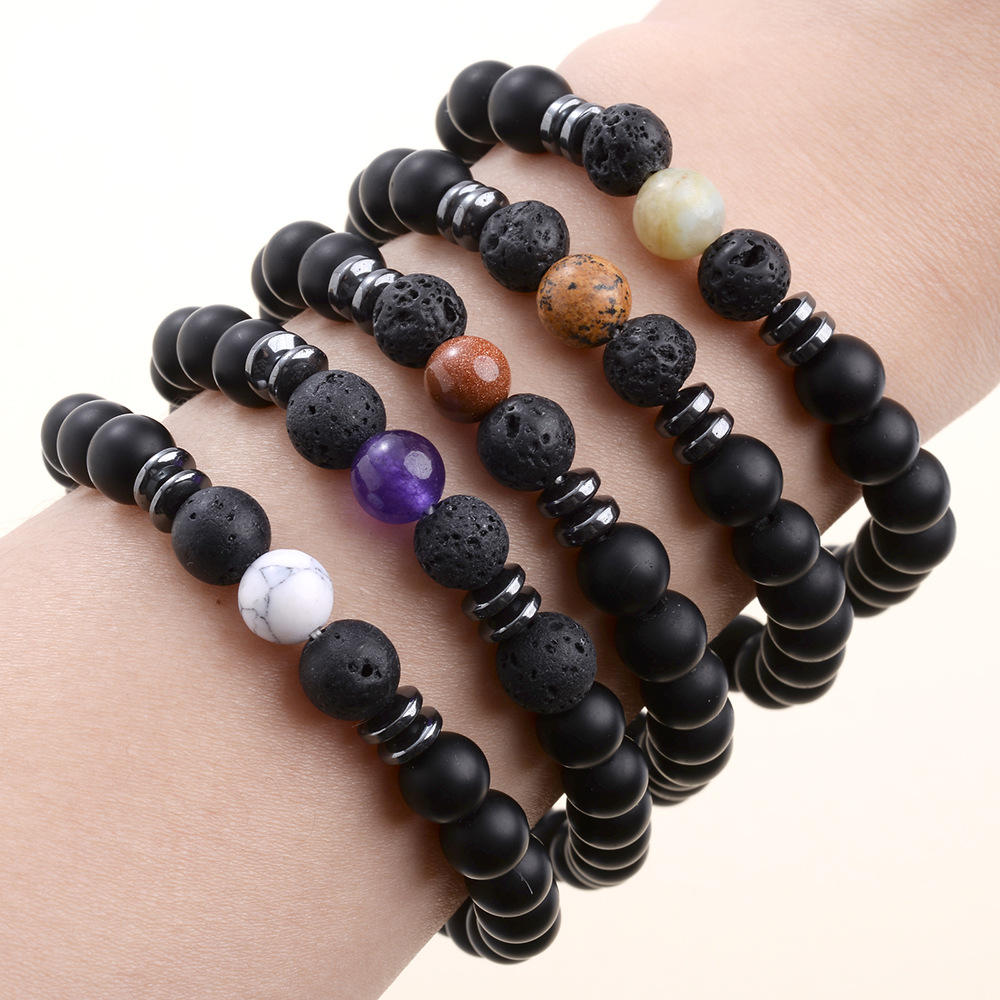 8MM Matted Black Stone Colored Tiger Eye Agates Bracelet Couple Natural Stone Energy Yoga Bracelet Women Men