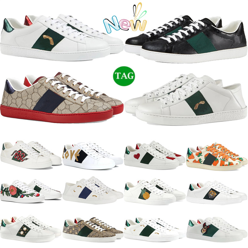 Luxury mens designer shoes Classic Ace Leather Sneakers Bee Embroidered loafer snake flower pearls spikes studded loved hearts white band womens casual trainers