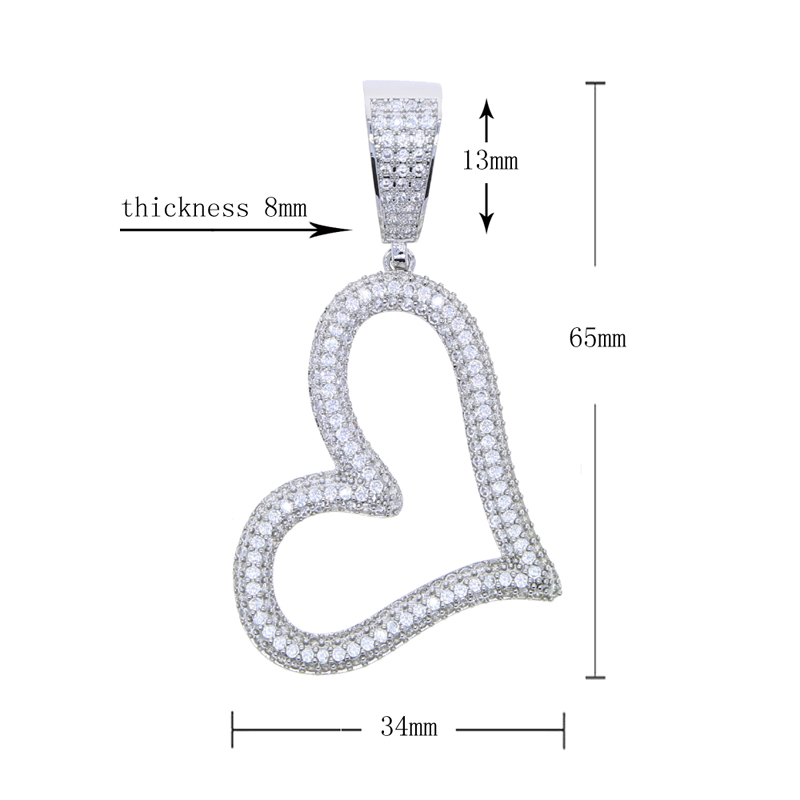 Trendy Tilted Hollow Heart Pendant Necklace Glossy Charms Iced Out Prong Setting CZ Cubic Zirconia Hip Hop Women Gift Jewelry