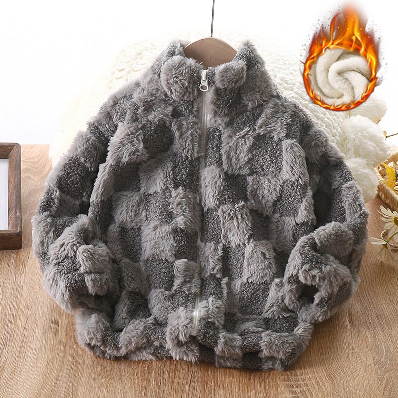 Kids Clothes Plush Jackets Winter Thickened Cardigan Coats Boys Girls Warm Outwears Toddler Youth Children Clothing Pink Blue Grey Coffee g9he#