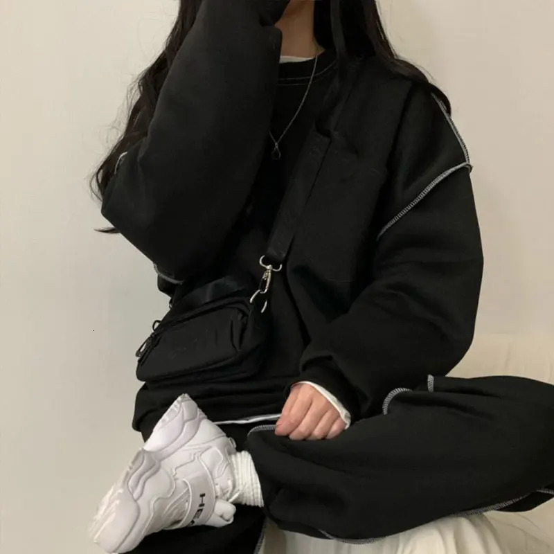 Jodimitty Autumn Women Cotton Sweatshirt Suit Oversized Sets Female Loose Long Pants Suits Conjuntos De 231229