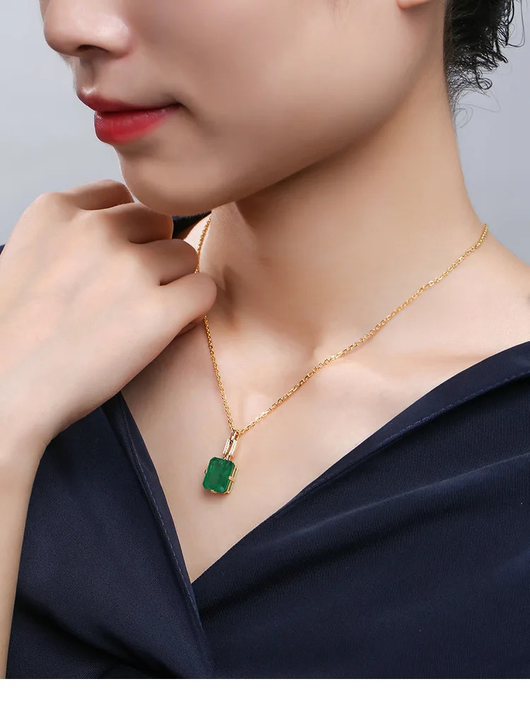 Solid 14K Gold 45cm Necklace Emerald Pierscionki Bizuteria Wedding Pendant Women Emerald Gemstone Pendant Pierscionki Jewellry 231229