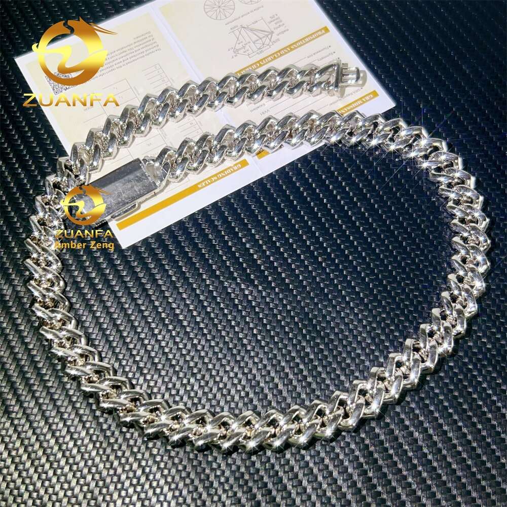 13mm Real Gold Plating Trendy 925 Silver Necklace Moissanite Cuban Link Chain Hip Hop Jewelry Iced Out
