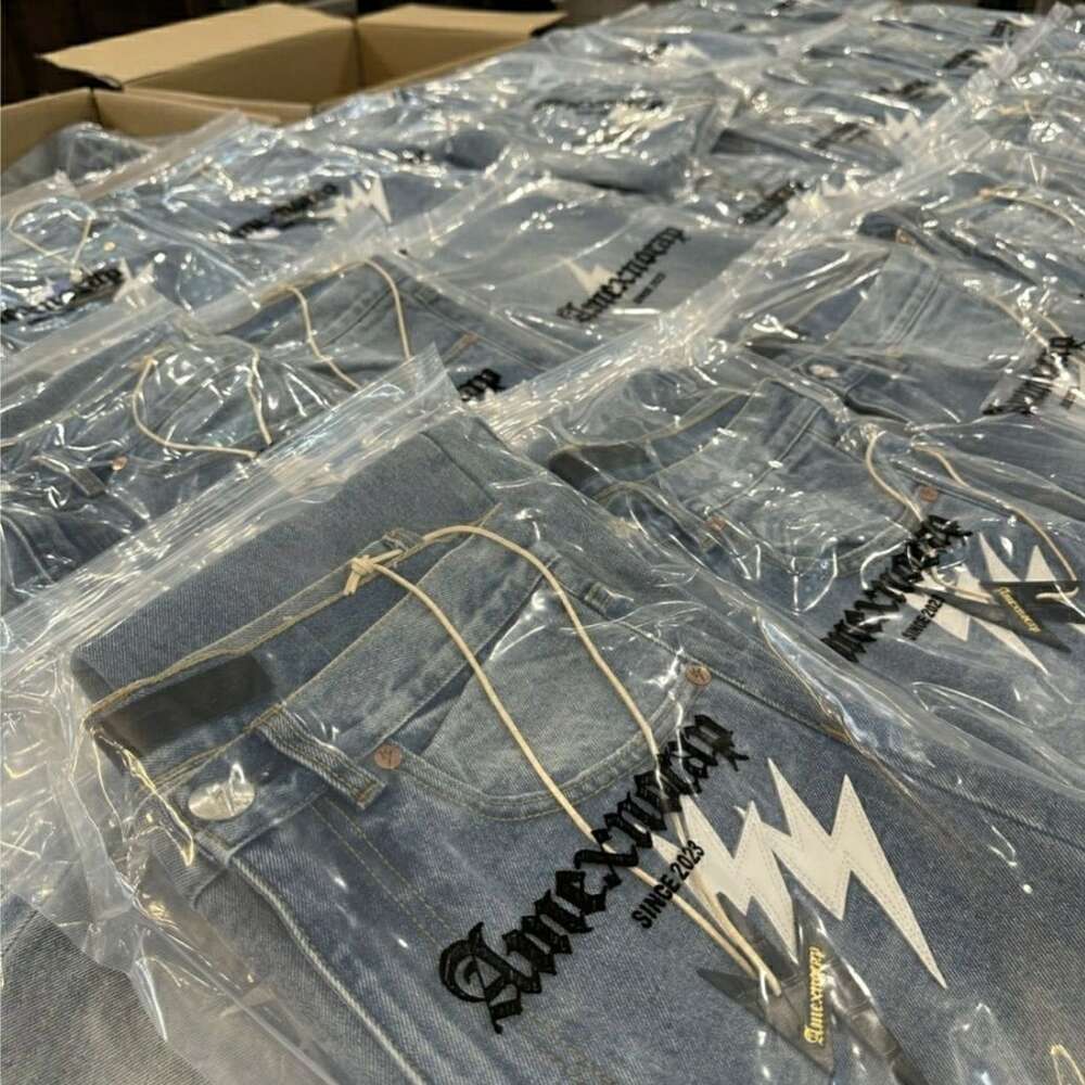 High street loose-fitting straight wash fashion brand pants Lightning pants